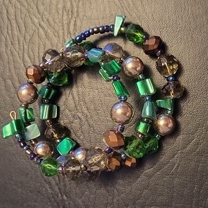 Green and brown memory wire bracelet